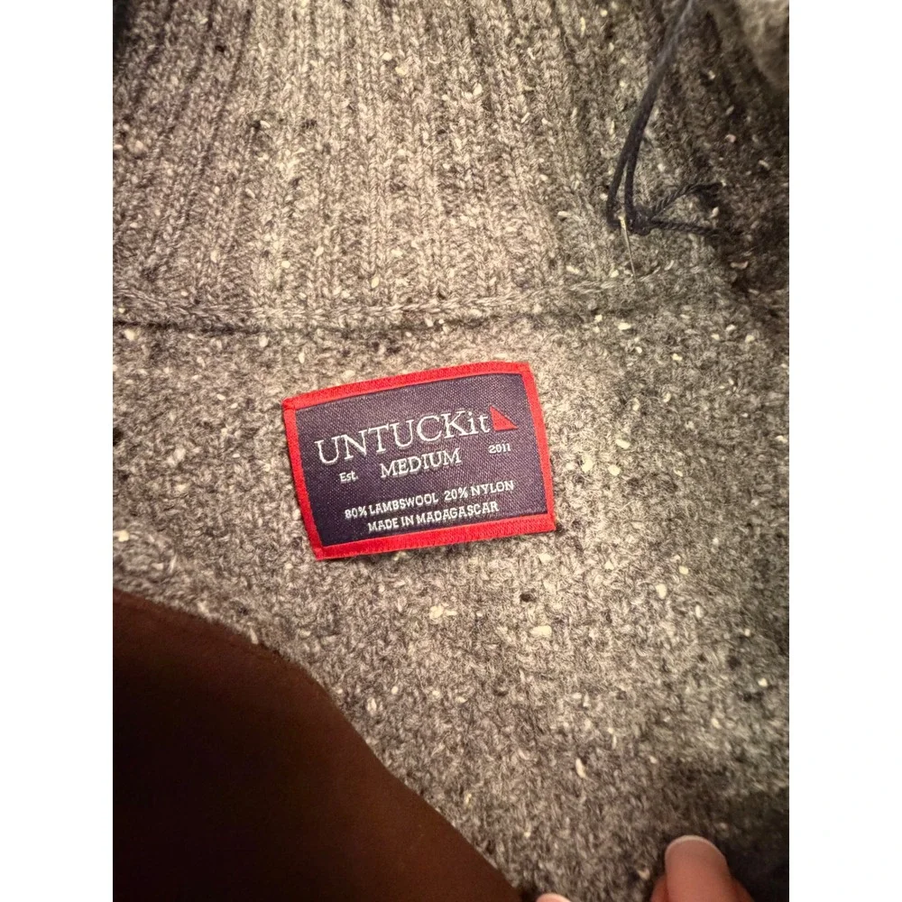 UNTUCKit Gordonne Castlerock Grey Lambswool Blend Mock Neck Sweater Mens Medium